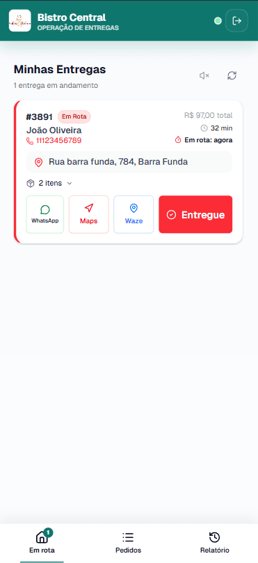 App do entregador com acompanhamento da entrega