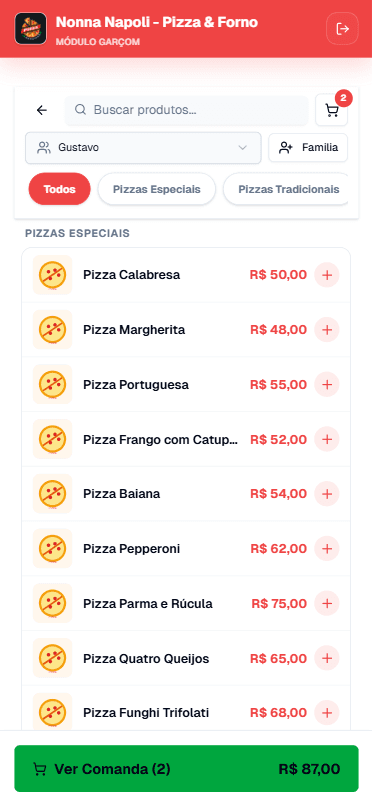 App do garçom com resumo da mesa