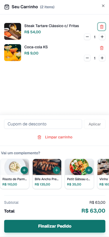 Cardápio online da CentralFood com produto em destaque